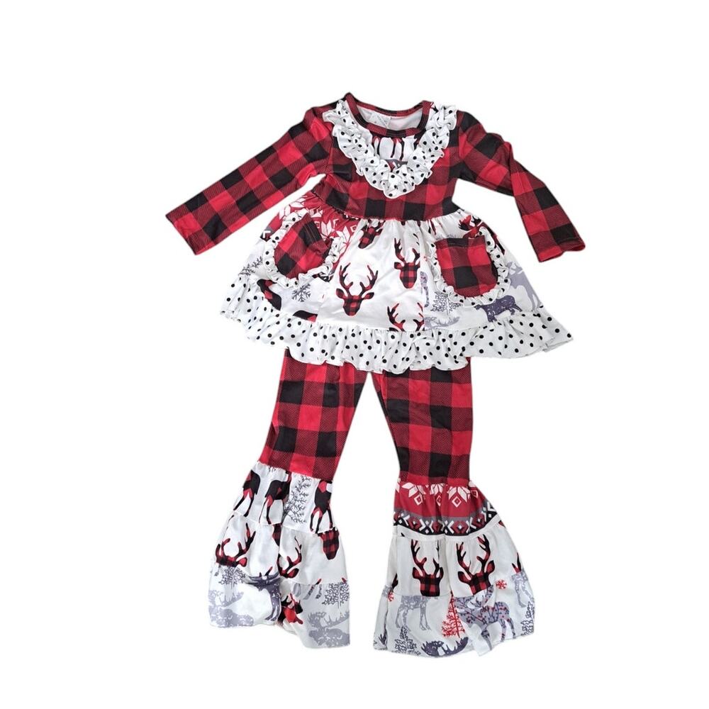 NWT Nordstrom Red Black Buffalo Plaid Reindeer Holiday Pants Outfit Small/Medium